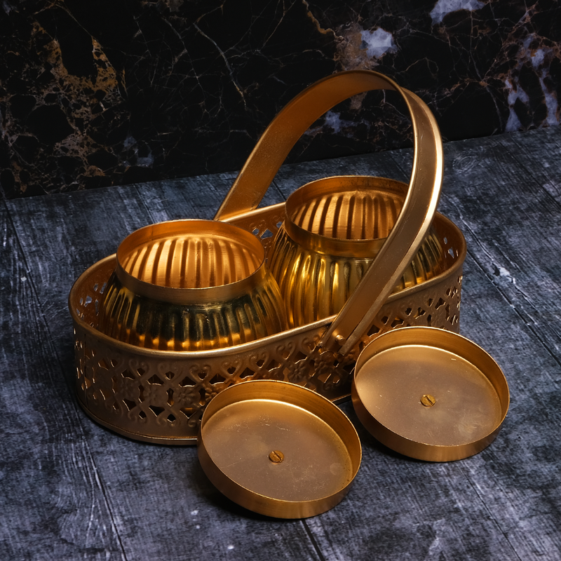 Brass Basket with 2 Pots