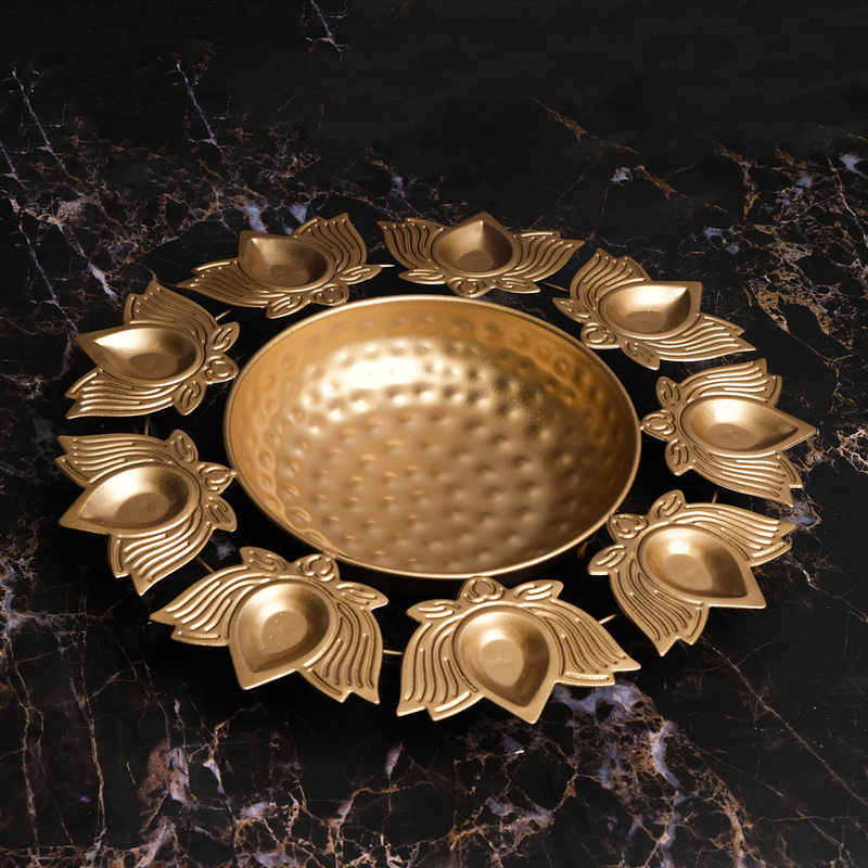 Floral Design Metal Gold Finish Urli
