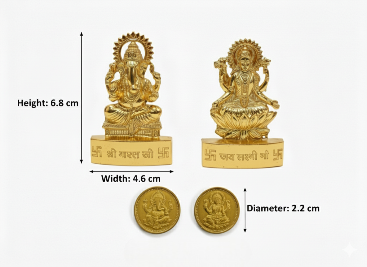 Golden Ganesh and Lakshmi Idols and coins combo