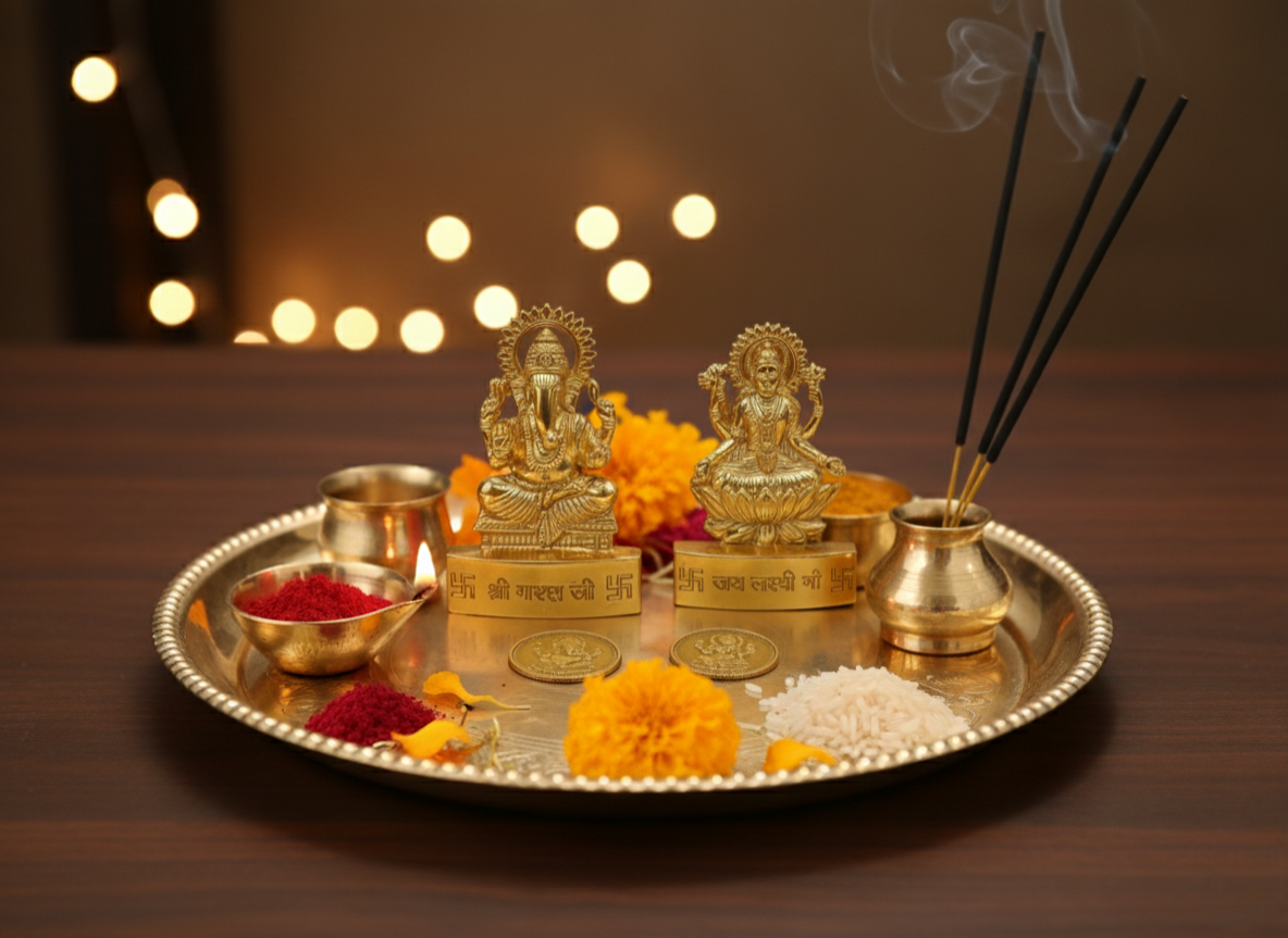 Golden Ganesh and Lakshmi Idols and coins combo