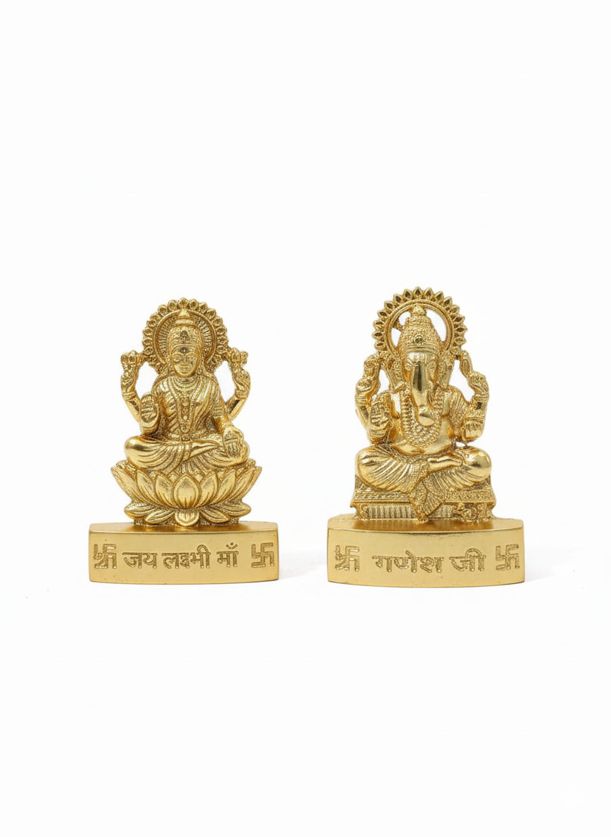 Golden Ganesh and Lakshmi Idols and coins combo