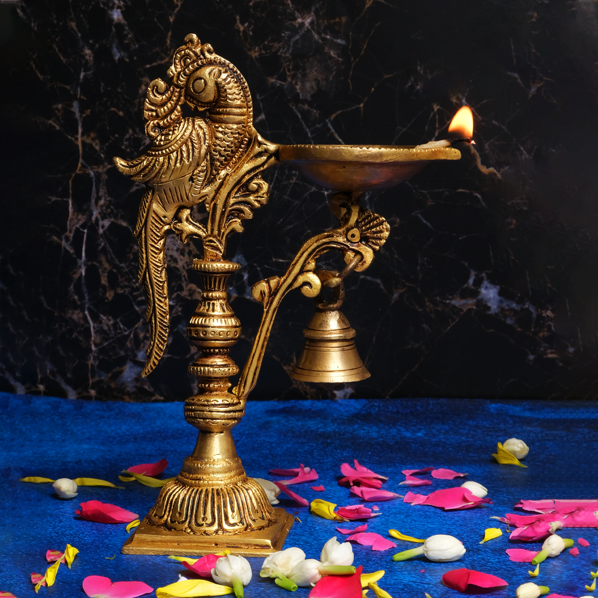 Peacock Design Designer Brass Diya Set