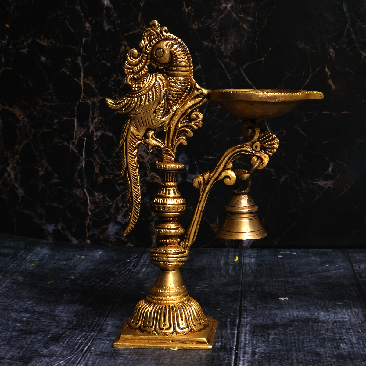 Peacock Design Designer Brass Diya Set