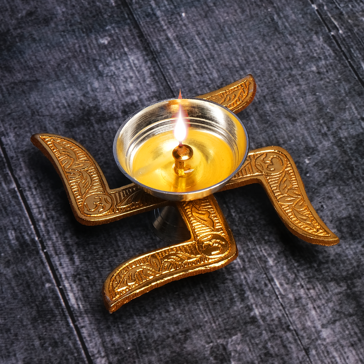 Swastik Design Brass Diya