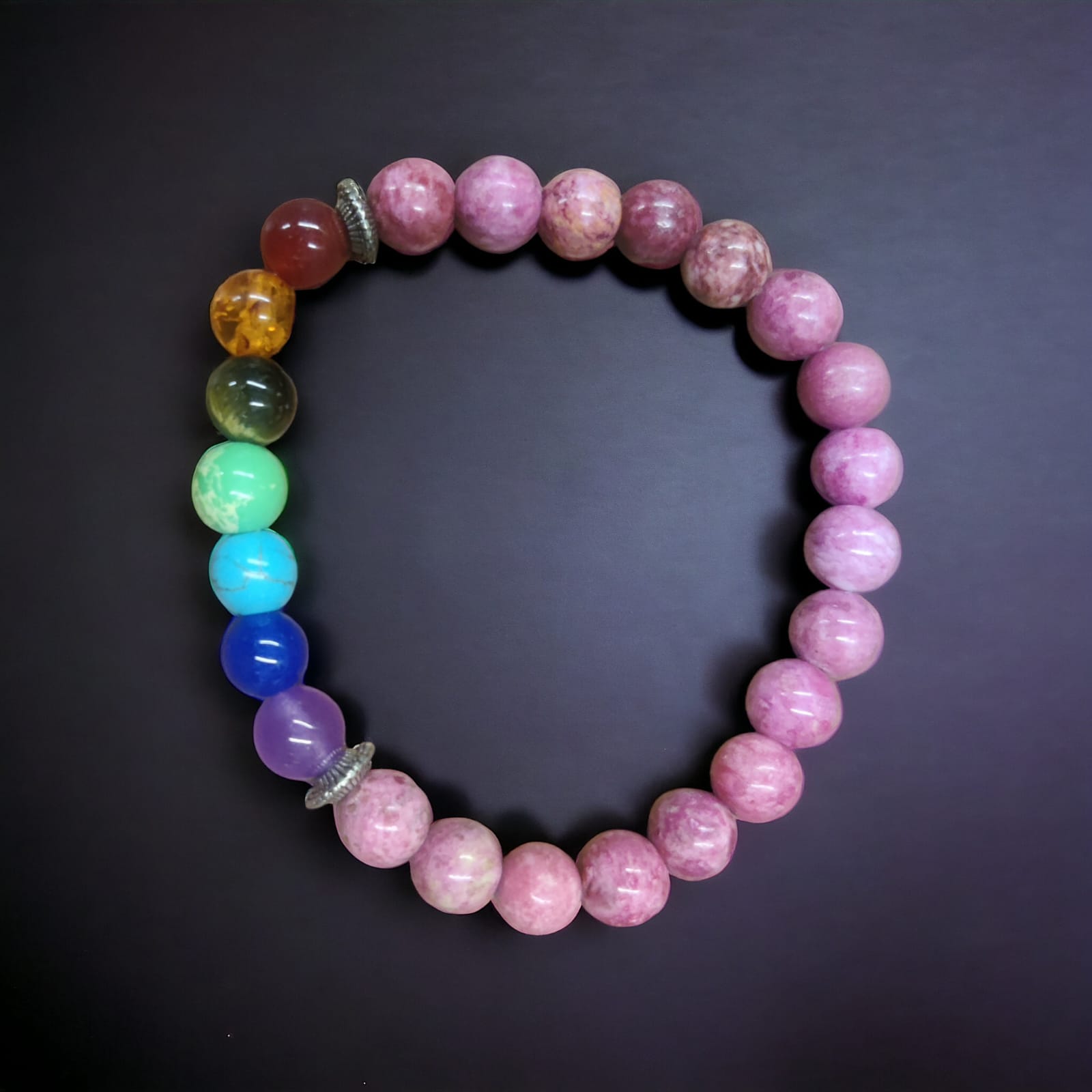 Light Coral Jade With 7 Chakra Bracelet