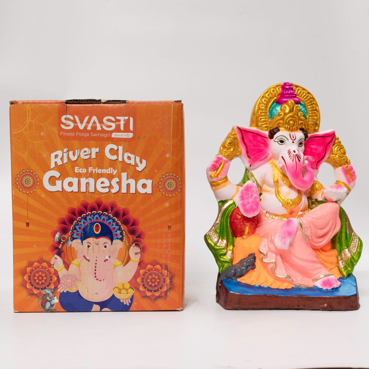 CLAY SINGHASAN GANESHA 10 INCH COLOUR