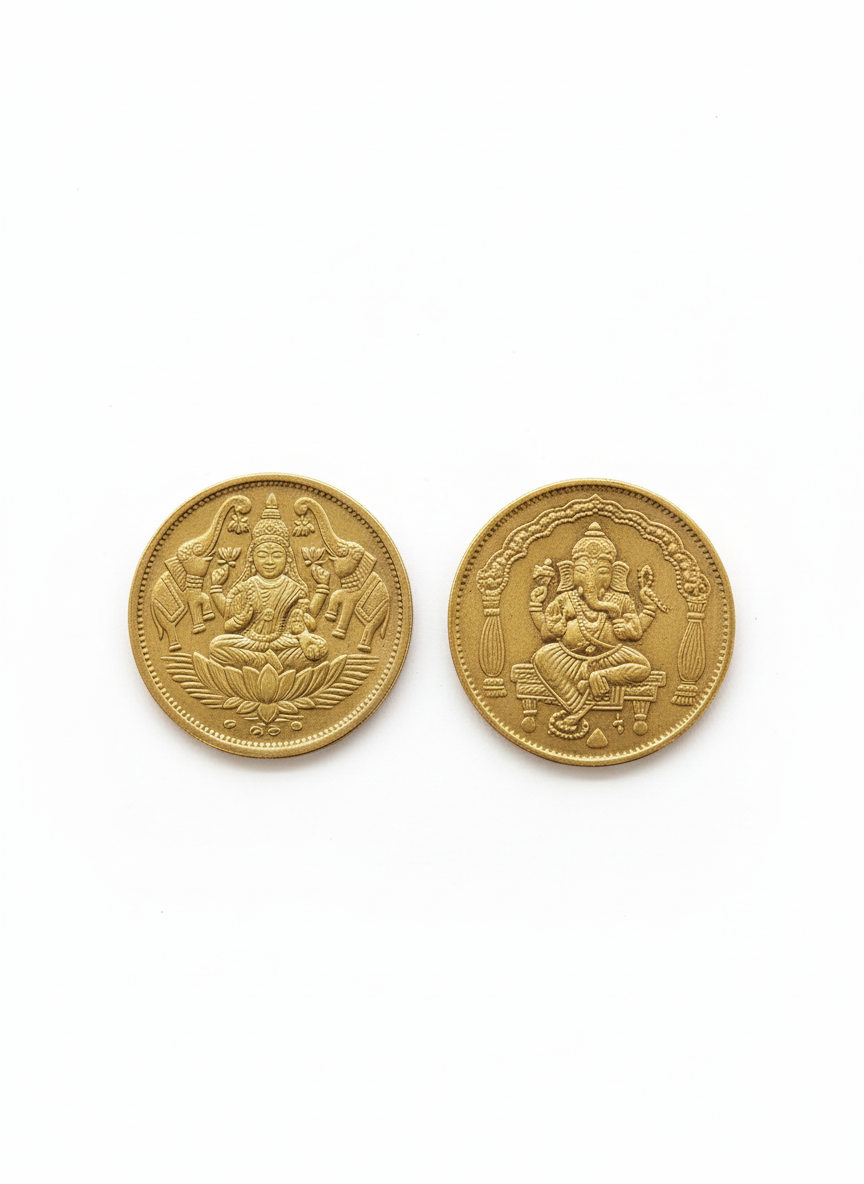 Golden Ganesh and Lakshmi Idols and coins combo