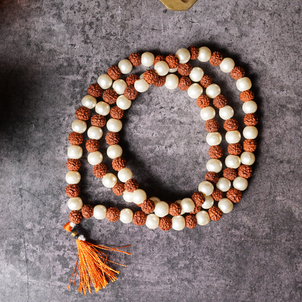 Natural Rudraksha and Pearl Mala The Pooja Store