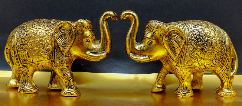 Brass Elephant With Design Idol  [ Height - 5.5 Inches  One Pair ]